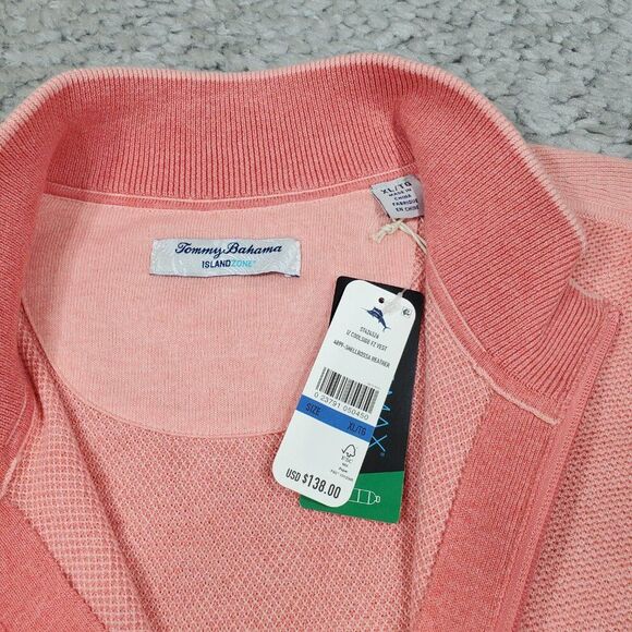 Tommy Bahama Coolside Island Zone Full Zip Sweater Vest Golf Peach Pink Size XL - Picture 4 of 8
